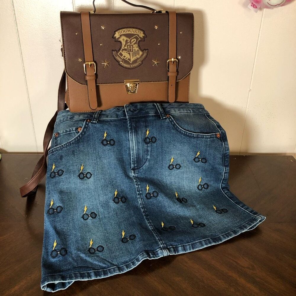 NWOT Harry Potter Womens Cakeworthy Skirt and Shoulder Bag Set Blue Brown Size 8
